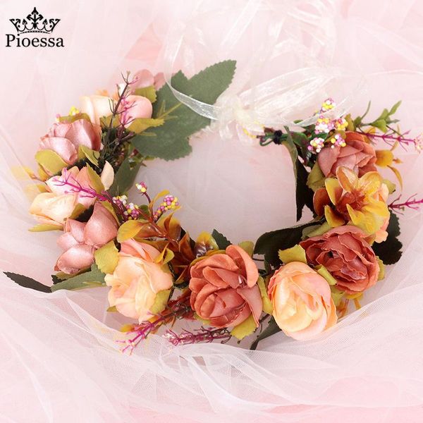 

hair clips & barrettes wholesale flower crown bride wedding party accessories rose wreath headband floral garlands women headdress ornament, Golden;silver