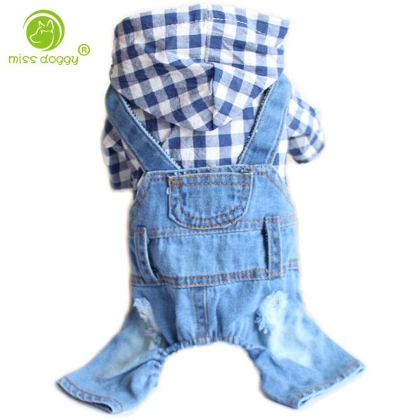 

dog apparel spring autumn clothes plaid denim four legs clothing for dogs jumpsuit jeans pet jacket small overalls 9b15