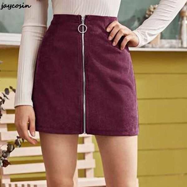 

skirts jaycosin women's zip high waist corduroy fashion girl uniform pleated mini skirt lady purple green package hip, Black