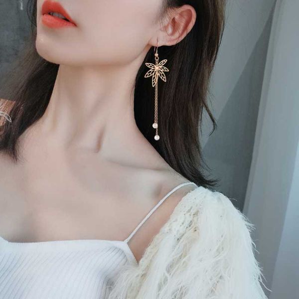 

dangle & chandelier 316l stainless steel fashion upscale jewelry noble evening dress accessories zircon tassel leaves drop earrings for wome, Silver