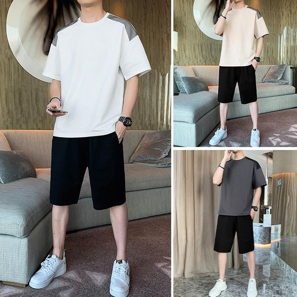 

men's tracksuits summer leisure suit youth sports fashion versatile short sleeve t-shirt pants two piece, Gray