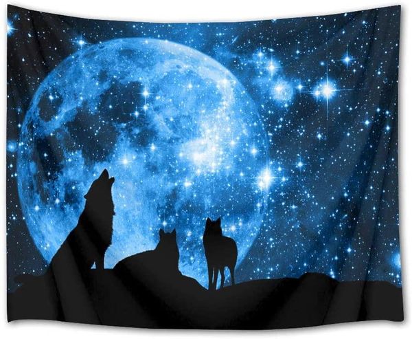 

tapestries wolf wolves mountain wall hanging full moon starry sky for kids bedroom living room dorm party blanket decor
