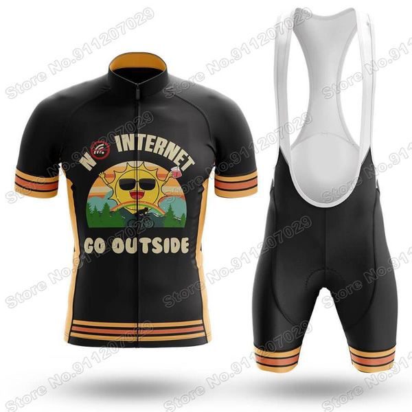 

no internet go outside cycling jersey set summer bicycle clothing road bike shirts suit bib shorts mtb wear maillot racing sets, Black;blue