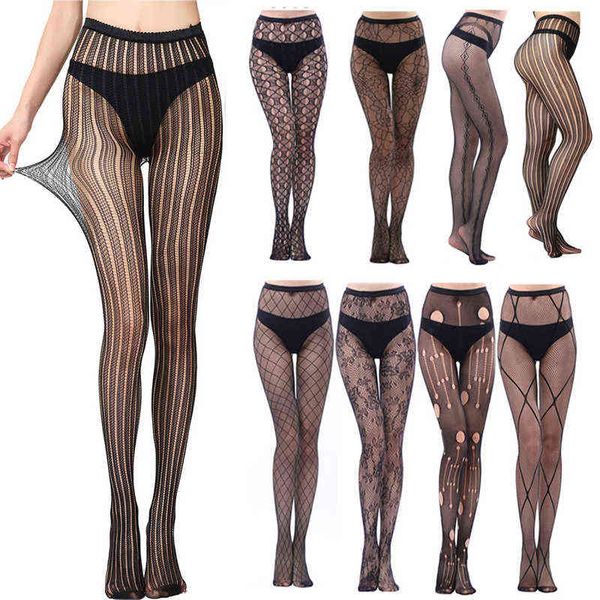 Mode Dünne Frauen Strumpfhosen Sexy Hohl Feste Fishnet Strumpfhosen Kleidung für Frauen Schwarze Strumpfhosen Spitze Sexy Dessous Collant Femme Y1130