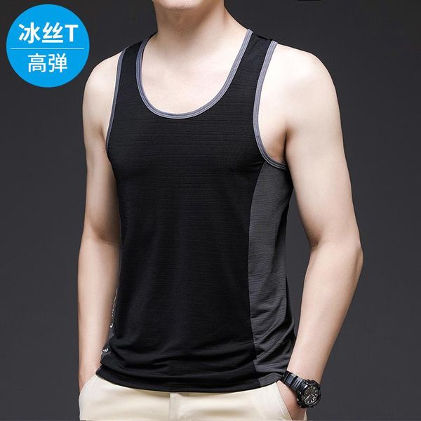 

men' tank 2021 summer ice silk korean vest outer wear breathable sleeveless t-shirt loose waistcoat sports basketball, White;black