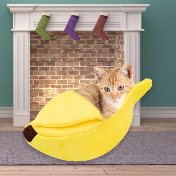 

cat beds & furniture creative funny pet bed dirt-resistant enclosed banana warm boat house for cats kitten portable basket nest