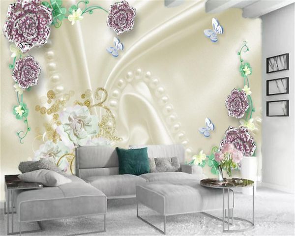 

wallpapers 3d modern wallpaper pearl flowers white premium silk living room bedroom background wall decoration mural