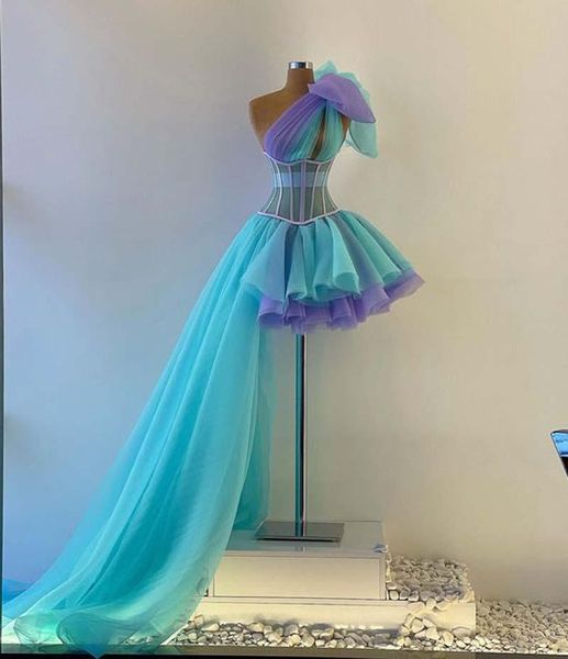 

simple colorful unique short prom dresses bow one shoulder ruffles tulle women see through formal cocktail dresses party homecoming gowns, Black
