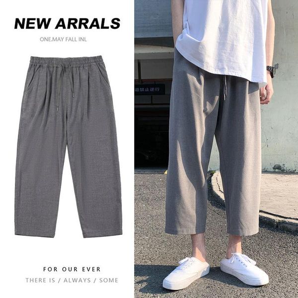 

men's pants summer solid color suit korean fashion loose casual harajuku streetwear social straight men, Black