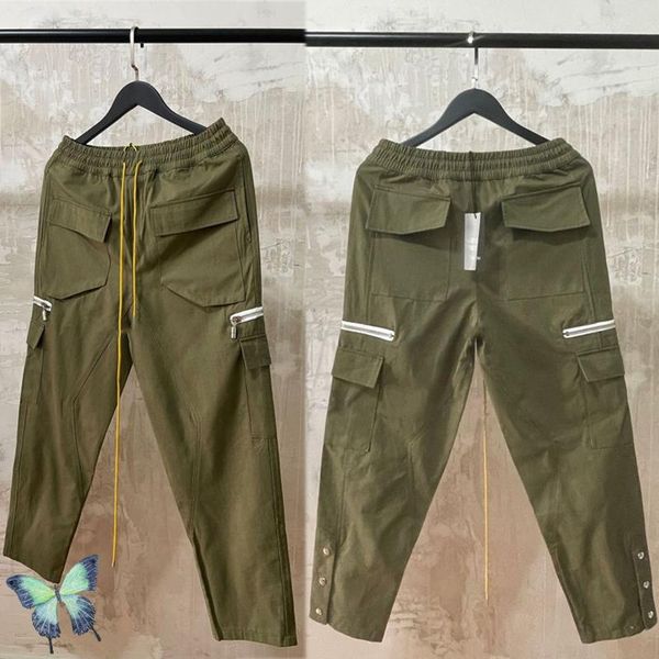 

men's pants cargo zipper pocket buttoned hem multi pockets trousers, Black