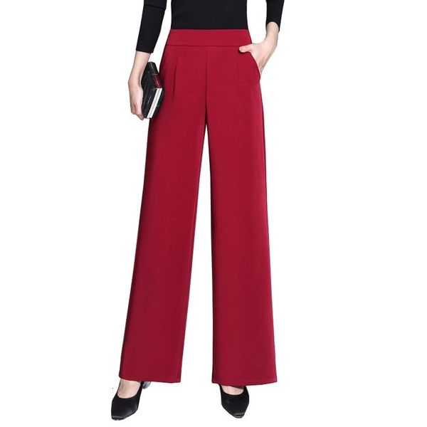 

women's pants & capris casual women high waist drop pants with broad legs for fall elastic waistline of the female down to floor ladies, Black;white