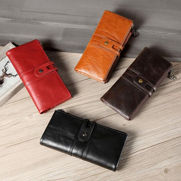 

wallets first layer leather wallet women's long men's casual handbag, Red;black