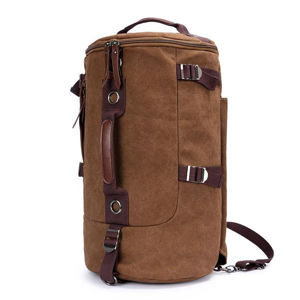 

backpack canvas men leather vintage daypack travel casual cylindrical bags brand male laprucksack 2021