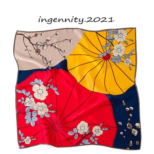 

100% Real Silk Satin Women Scarf Flower Printed Foulard Femme Square Head Scarfs Bandana Shawl Gift For Lady Scarves, Blue;gray