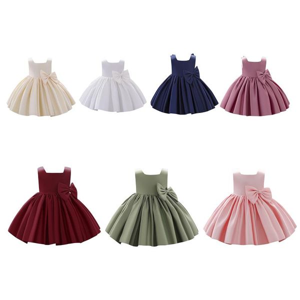 

girl's dresses opperiaya toddler baby girls formal princess dress cotton summer zipper solid color sleeveless square collar bow big hem, Red;yellow