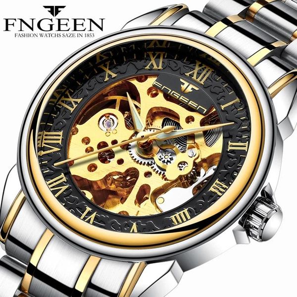 

wristwatches men watches automatic mechanical watch male tourbillon clock gold fashion skeleton brand wristwatch relogio masculino, Slivery;brown