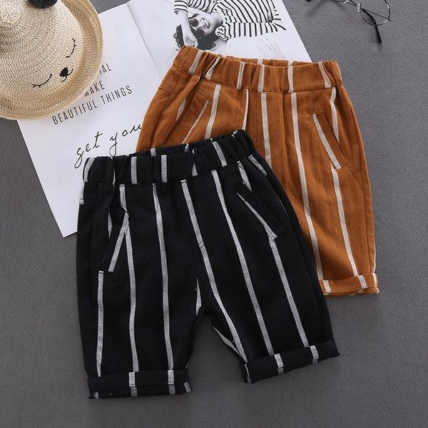 

summer baby boys striped shorts kids cotton and linen casual pants loose beach for clothes 4 6 7 years, Black