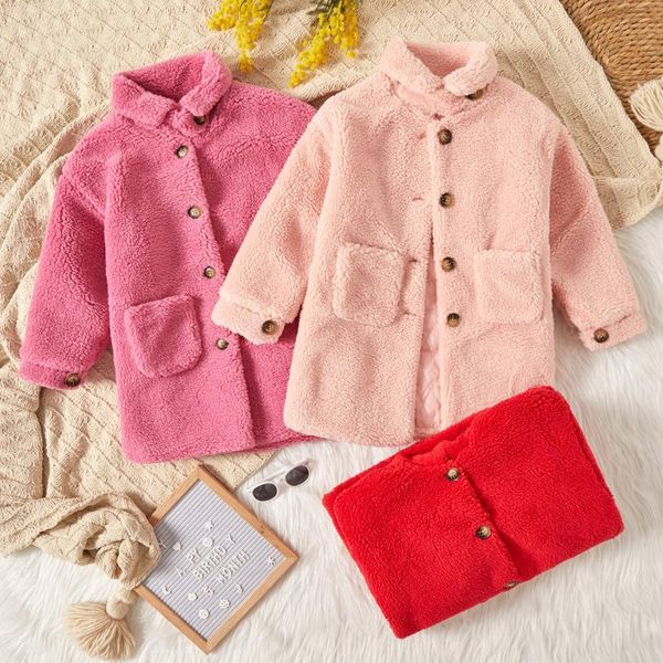 

coat patpat kid girl lapel collar button design fuzzy solid, Blue;gray