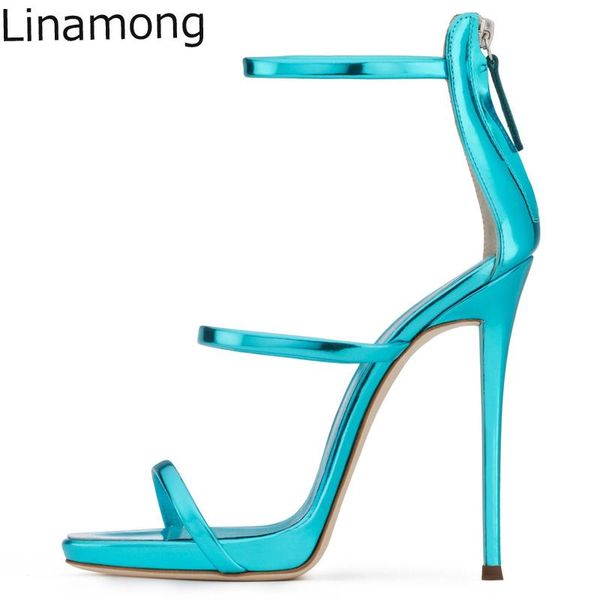 

sandals summer ladies concise solid mirror shiny leather straps stiletto high heels women narrow strappy party dress shoes, Black