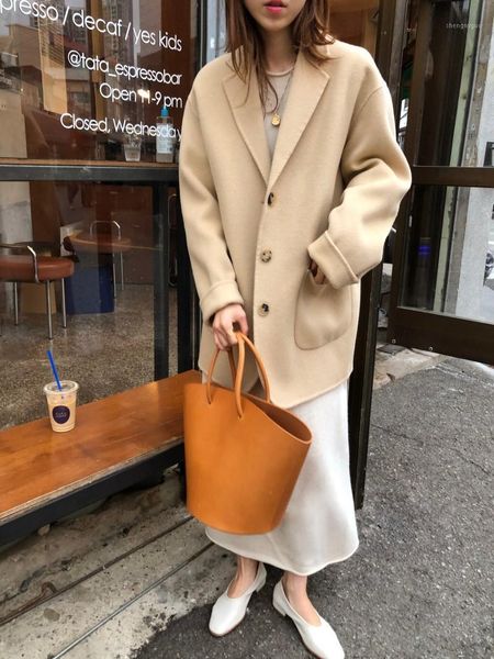 

women's wool & blends spot three big bag long woolen cloth coat, Black