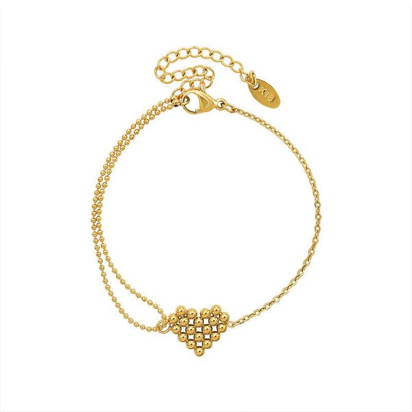 

link, chain european and american fashion stainless steel ball heart-shaped pendant bracelet for woman exquisite cuff jewelry, Black
