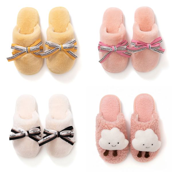 

newly girl shoes bowknot autumn winter clouds cute home cotton slipper white red grey yellow women warm breathable fashion all inclusive plu