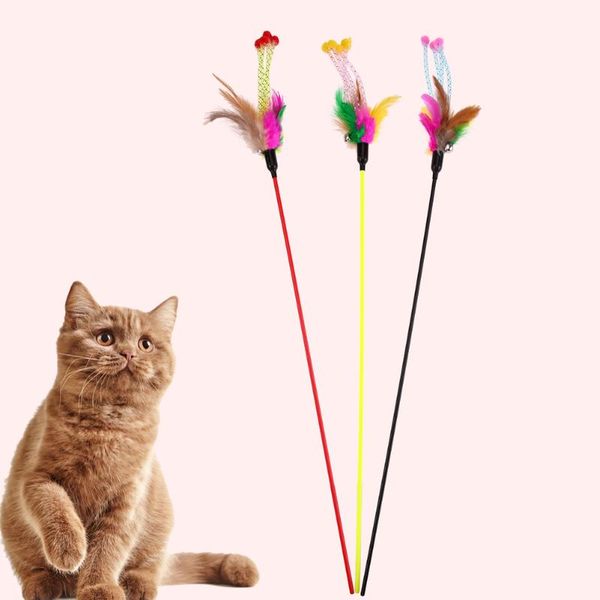 

5pcs funny elastic plastic long pole colorful flower sticks feather tease cat toys