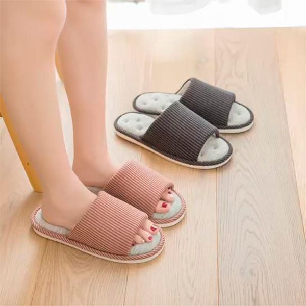 

slippers women winter female striped open toe comfortable home shoes lady bedroom flat house shoe leisure women's footwear 2021, Black