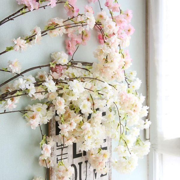 

53 inches artificial cherry blossoms flowers silk for wedding home decoration decorative & wreaths