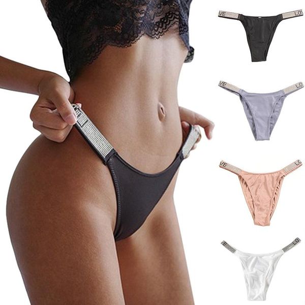 

women's panties underwear women g-string rhinestone letter thongs lady charming erotic lingerie t-back female low rise, Black;pink