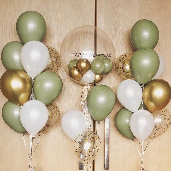 

party decoration 1set balloons eucalyptus pearl white gold confetti balloon wedding baby shower olive green birthday decorations