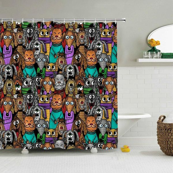 

shower curtains 3d printing lovely dog cat bath screens bathroom waterproof curtain gift decor colorful cartoon multi-size
