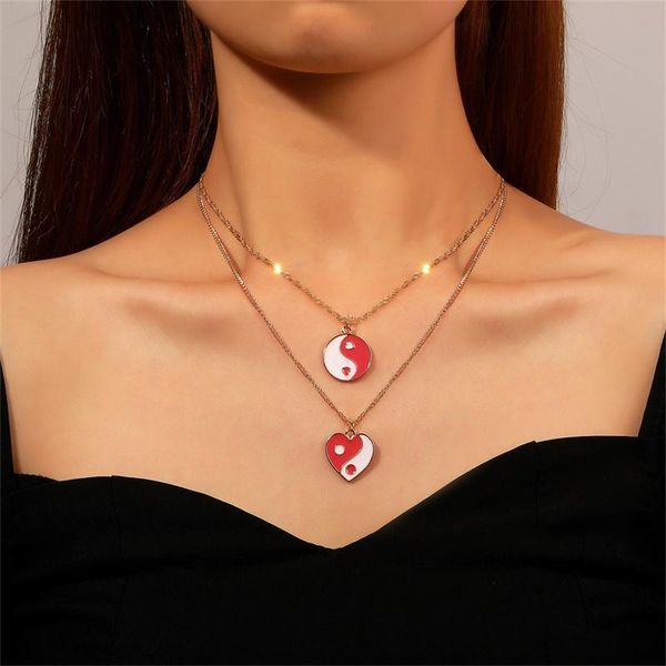 

chains trend fashion love necklace creative gossip tai chi multi-layer clavicle chain -selling color dripping oil ladies jewelry, Silver