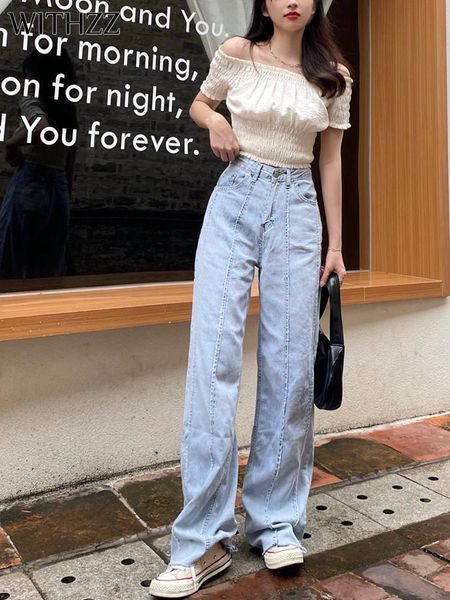 

women's jeans withzz summer straight denim trousers female drape light color casual loose thin, Blue