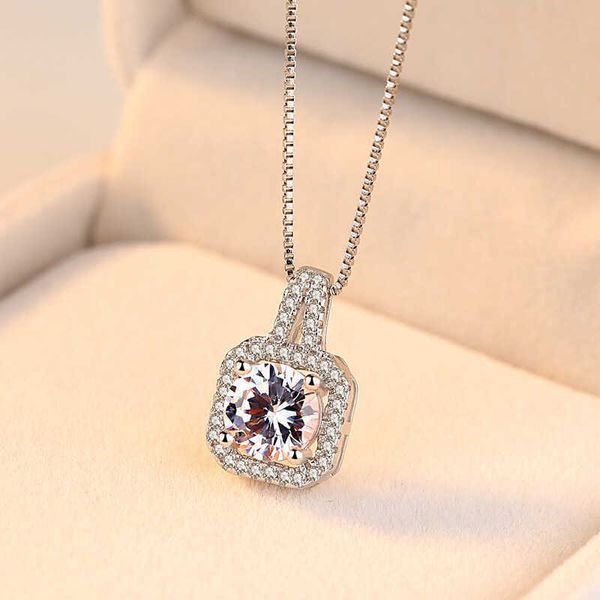 

chuangxing micro inlaid zircon square diamond necklace, clavicle chain, korean minority design pendant, women's short jewelry, popular, Silver
