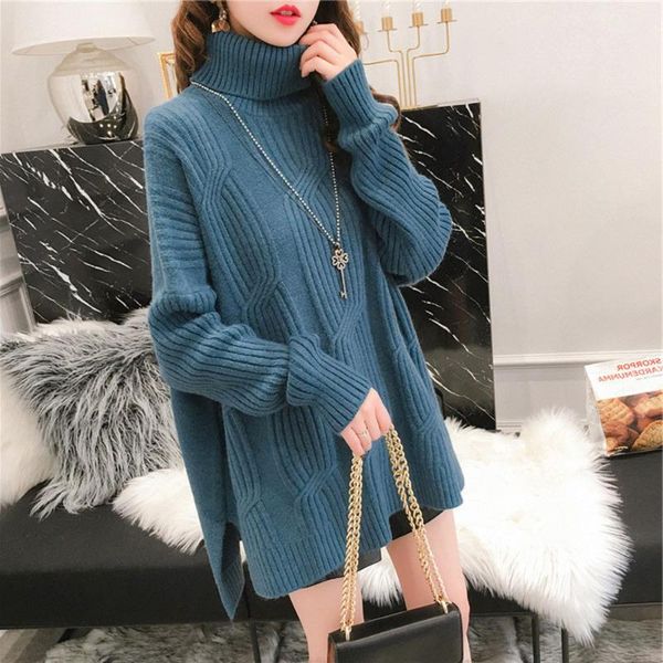 

women's sweaters sweater women pullover 2021 autumn winter thickened turtleneck ladies knit clothing lengthen casual coat korean fashio, White;black