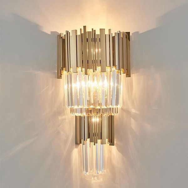 

wall lamp modern led crystal metal bedside hall room golden lights fixtures decoration