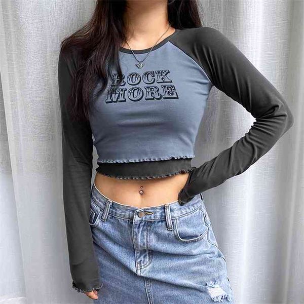 

heyoungirl fake 2 pieces letter print cotton tshirt women autumn casual crop t shirt ladies fashion basic t-shirt winter, White