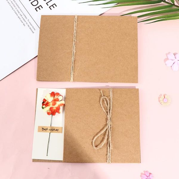 

vintage kraft paper greeting card diy handmade dried flower wish thank you for mom teacher friends familes cards
