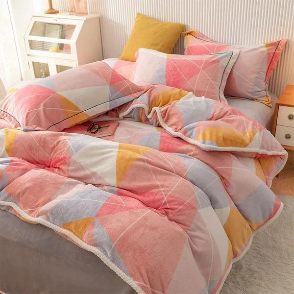

bedding sets geometric patterns thick coral velvet fleece 4pcs set for winter duvet cover pillowcase sheet super king size