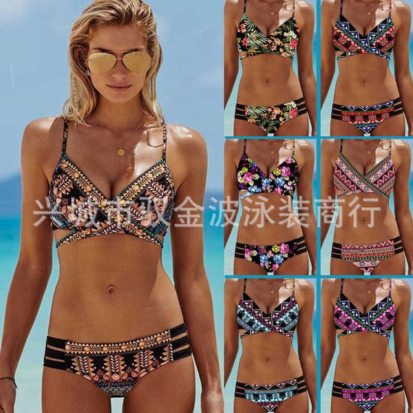 

swimsuits women's split swimsuits ethnic print strap bikini, White;black
