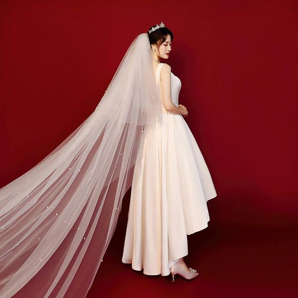 

bridal veils european long veil two layers wedding with pearls bride accessories 2021, Black