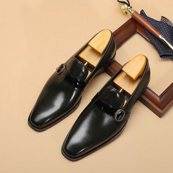 

dress shoes brand monk strap oxford mens handmade genuine leather buckle men's formal wedding office for men size 44, Black