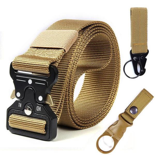 

waist support outdoor training classic tactical belt men's military high elastic metal hook quality nylon soldier belts, Black;gray