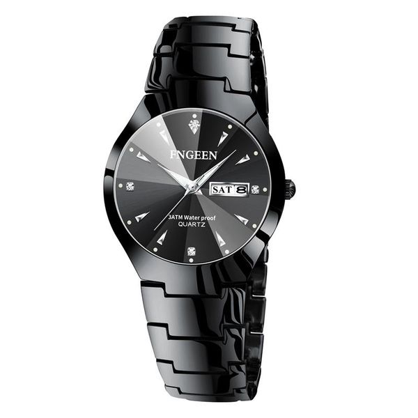 

wristwatches relogio masculino men's watch fashion trend tungsten steel black men clock date week dual calendar hour quartz wristwatch, Slivery;brown