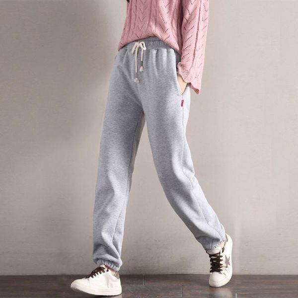 

women's pants & capris johnature causal winter thicken berber fleece warm sports loose women 2021 solid color multi full length, Black;white