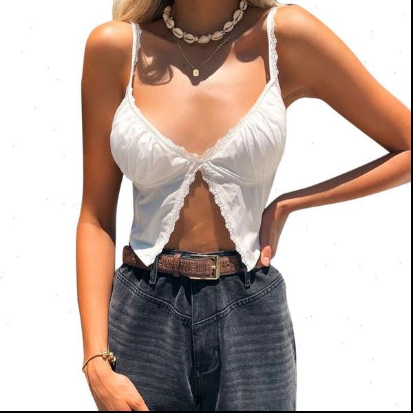 

womens cami women lace up front split camis crop v neck sleeveless backless summer holiday short cropped top, White