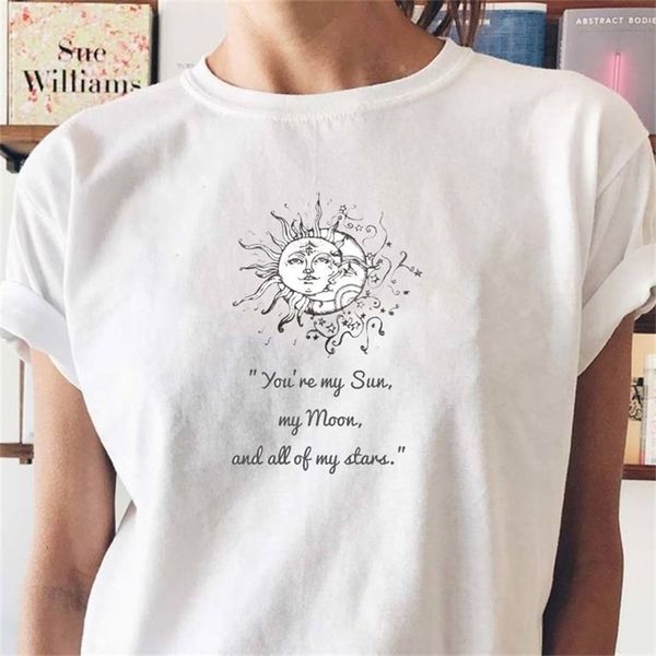 

you are my sun moon and all of star graphic tee korean fashion kawaii cute casual funny women t-shirt 210512, White