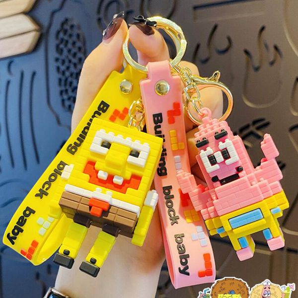 

wholesale cartoon keychain key buckle handmade men woman loves cars purse bags keychains pvc building block doll pendant accessories ysk396-, Silver