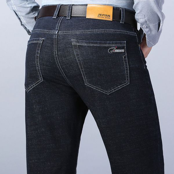 

jeans men's autumn and winter pants middle-aged casual straight tube loose large business, Blue